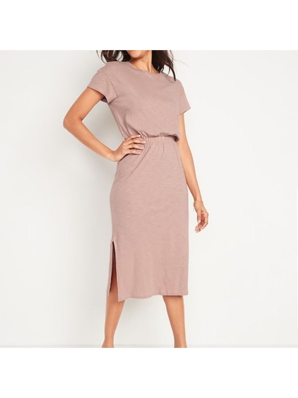 2X • Old Navy • Waist-Defined Short-Sleeve Cutout-Back Slub-Knit Midi Dress